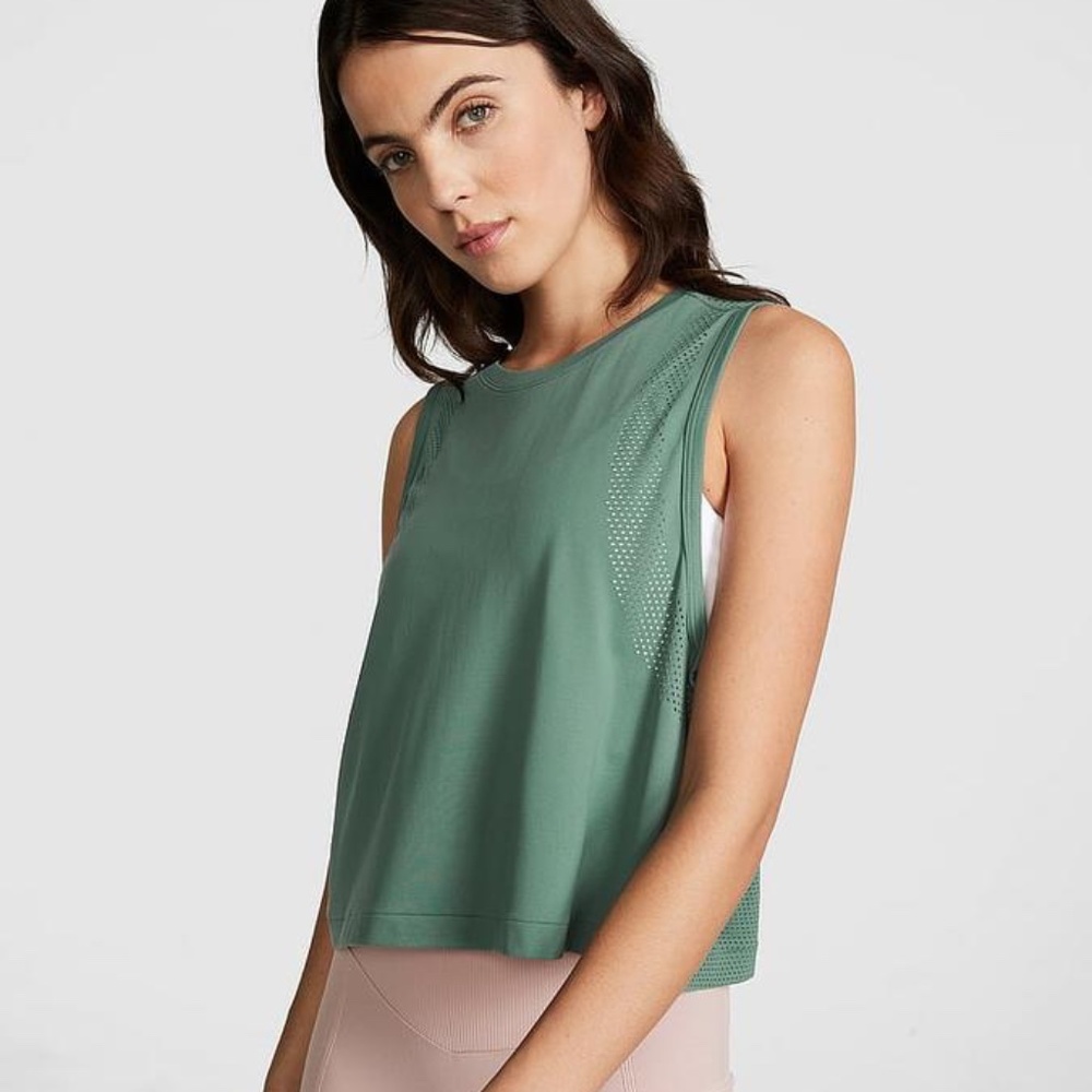 💕2 for $15💕 Victoria's Secret PINK  Seamless Muscle Tank Top Green Sage Forest